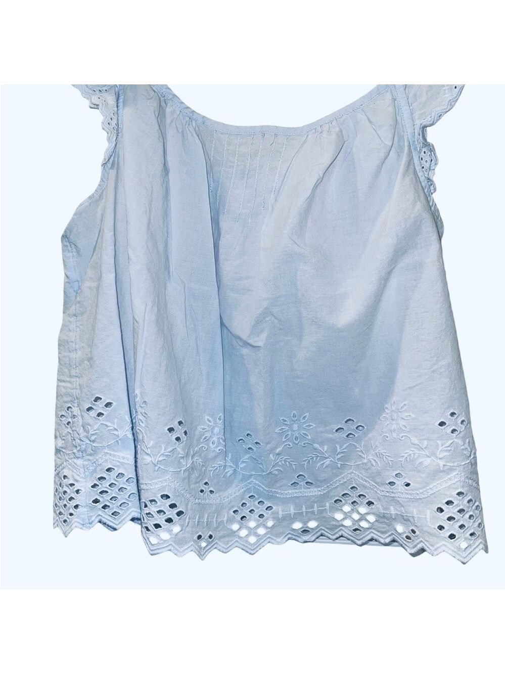 Shabby Chic Women's Eyelet Light Blue Ruffle Sleeve Tank Top Blouse Size: Large - Picture 3 of 6